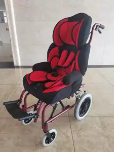 Silla de Ruedas reclinable de Espalda alta con marco de aluminio para niños, silla de ruedas con diseño de palisandro cerebral