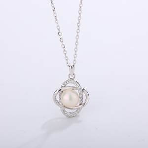 Elegant S925 Sterling Silver Freshwater Pearl Pendant Necklace with Intertwined Oval <b>Frame</b> Dainty Pearl Jewelry Gift for Women - Product Image 3