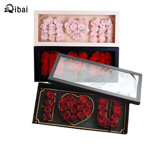 Qibai <span class=keywords><strong>maman</strong></span> boîte fleur rectangulaire boîte à fleurs préservée fête des mères boîte avec <span class=keywords><strong>mot</strong></span> PVC fenêtre je t'aime Rose fleuriste - Product Image 1