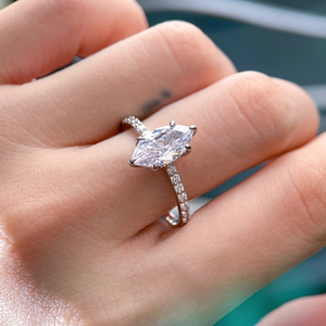 Anillo solitario con corte marquesa de circonita cúbica, chapado en rodio sobre latón, banda micro pavé, anillo de compromiso y boda para mujer, joyería fina. - Product Image 4