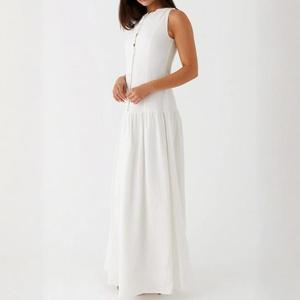 Robes d'été décontractées et personnalisées <span class=keywords><strong>en</strong></span> coton et <span class=keywords><strong>lin</strong></span> pour femmes Écologique Lavable Taille tombante Col rond sans manches Ceinture dos nu Maxi - Product Image 3