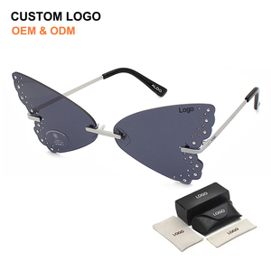 New Trendy Fashion Diamond Butterfly Ladies Luxury Shades Metal Sun Glasses Crystal Rhinestone Rimless Designer Women Sunglasses - Product Image 1