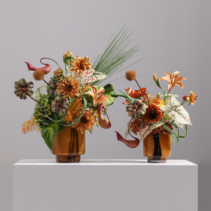 Jarrón marrón personalizado, girasoles artificiales, hecho a mano para Villa arreglo floral, <span class=keywords><strong>apartamento</strong></span> o cafetería, decoración de interiores - Product Image 3