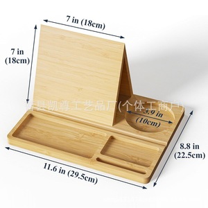 Étagère de bureau en bois, support à livres triangulaire en bambou, support pour téléphone, support de rangement pour lunettes et écouteurs - Product Image 3