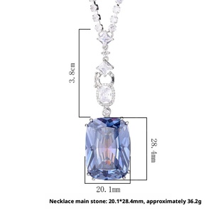 Collier avec pendentif de grande taille en cuivre écologique de haute qualité, serti de zircone cubique bleue 20*28mm, pour femmes, à porter au quotidien et au bureau - Product Image 6