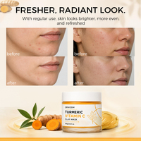 Masque de boue au curcuma, vitamine C et aloe vera, formule personnalisée, éclaircissant, nettoyant les pores, soin du visage, tous types de peau, OEM ODM, marque privée