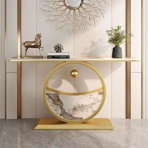Nueva Llegada, Mesa de Consola Elíptica Dorada al por Mayor de China, Mesa de Entrada con Tapa de Mármol y Acero Inoxidable - Product Image 5