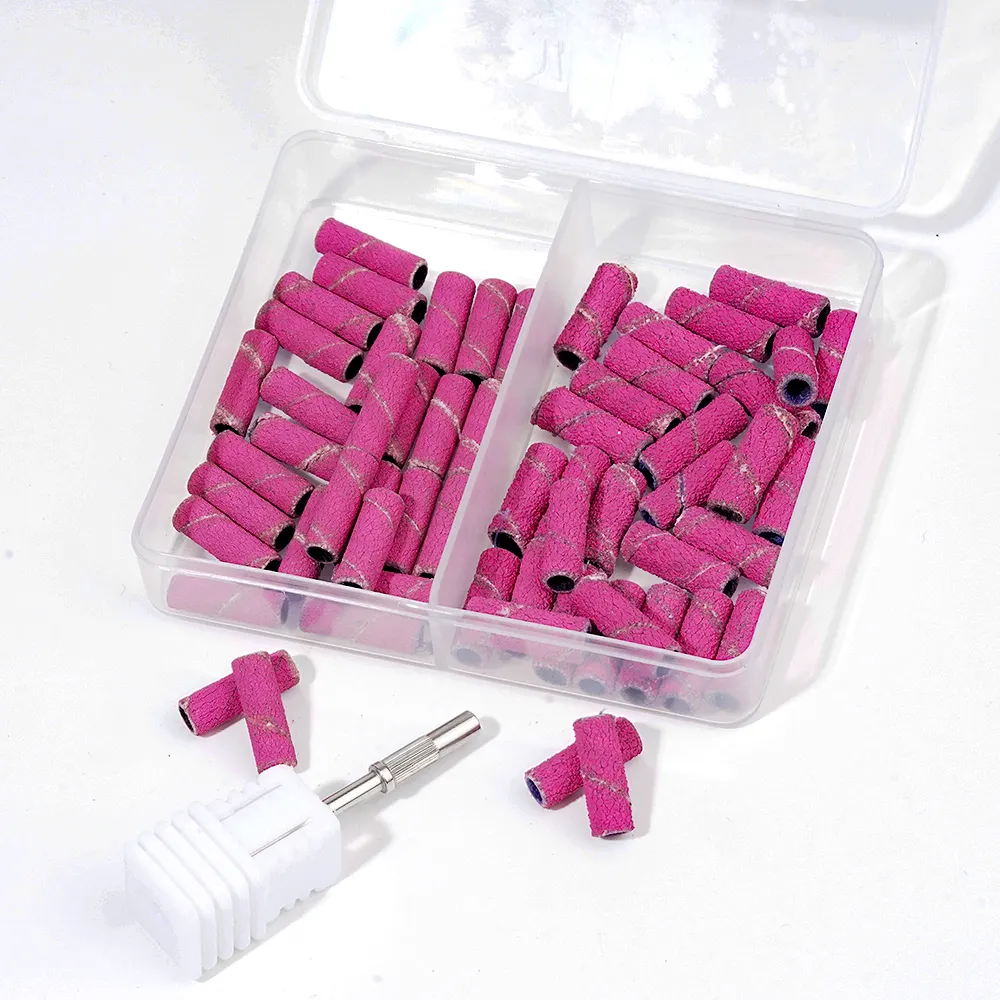 #150 #240 Mix Grid 50 unids/caja Mini bandas de lijado rosa con herramienta de manicura de mandril
