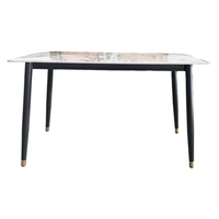 Table à manger de luxe convertible en pierre frittée, plateau en marbre moderne, rectangulaire, imperméable, éco-responsable, pieds en métal, pour chambre d'hôtel