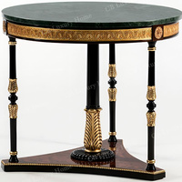 Table d'appoint ronde en bois massif de luxe avec plateau en marbre naturel vert, ensemble de salon de haute qualité