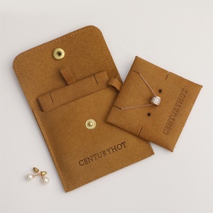 PUPPYSEW Brown Velvet Jewelry Bag With Insert Microfiber Snap Button Jewelry Bag Jewelry Pouch With Insert Pad Necklace Pouch - Product Image 1