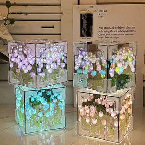 Lampe de Nuit en Acrylique pour Couple et Petite Amie, Tulipe, Miroir Cube, 16 Fleurs, Bricolage Créatif - Product Image 5
