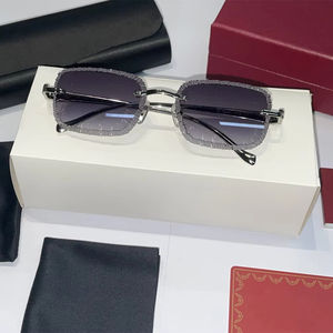 Lunettes de soleil de marque classiques de haute qualité, avec logo personnalisé, verres découpés, légères, rectangulaires, en PC, sans monture, UV400 - Product Image 1