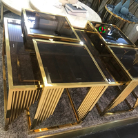 Moderne Wohnzimmermöbel 1+4 Couchtisch Goldener Metallrahmen aus Edelstahl TOP SEAL Beistelltisch Schwarzer Glas-Mitteltisch