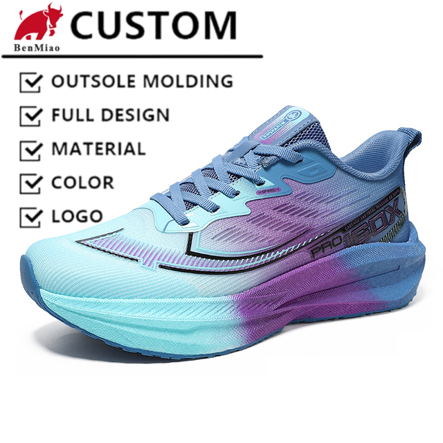 BENMIAO Men's Thick Soled High Elasticity Shock-absorbing Low Top Running Shoes Breathable Mesh Upper Rubber Midsole Shoes