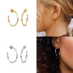 S925 <b>Sterling</b> <b>Silver</b> Jewellery Trendy Simple Bamboo Joint Rhodium Plated <b>Hoop</b> <b>Earrings</b> - Product Image 5