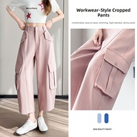 Celana Pendek Denim Wanita Model Wide-leg Real-shot Workwear Musim Panas 2026 Terbaru Multi-saku Longgar Menampilkan Bentuk Tubuh Ramping Tinggi