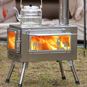 Estufa de Leña Plegable Portátil Yancan, Estufa de Calefacción para Acampar al Aire Libre de Acero Inoxidable, para 3-5 Personas, Funcionamiento Manual - Product Image 3