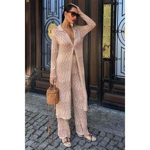 Cárdigan Largo de Punto Calado Bridget para Mujer, Estilo Bohemio, Transparente, Manga Larga DO - Product Image 3