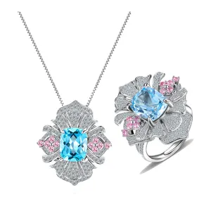 Light Jewelry International Quality Standards 925 Sterling Silver Custom Natural Topaz Gemstone Statement Elegant Jewelry Set