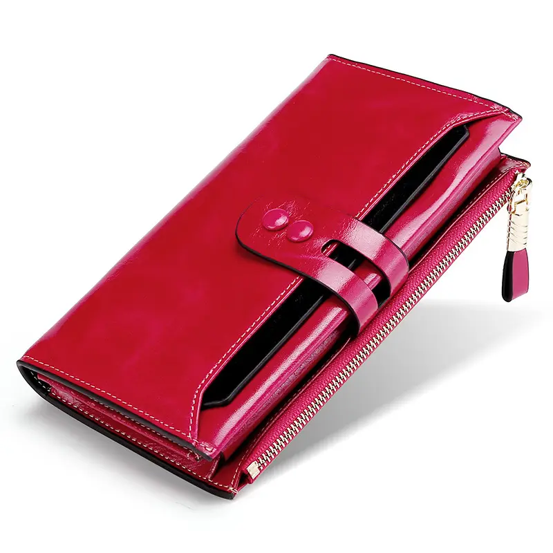 Fashionable 2021 ladies RFID Retro card holder purse custom long genuine leather wallets for women