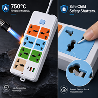 Regleta de alimentación industrial universal de alta resistencia de 3-8 vías, 2500W 10A con 1 puerto Tipo-C y 2 puertos USB-A, enchufe de extensión IP44