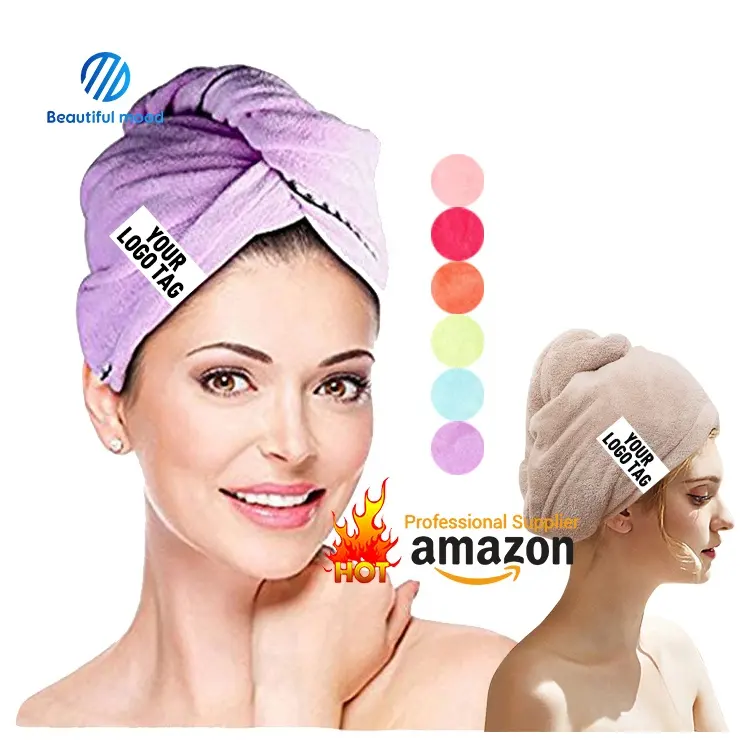 शावर स्पा सिर पर लपेट बाल सुखाने टोपी पगड़ी microfiber टेरी सूखी बाल तौलिया