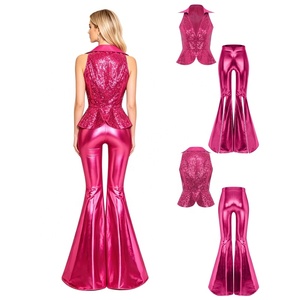 Conjunto de 2 Piezas para Mujer, Traje de Baile Disco con Lentejuelas, Pantalones Metálicos con Campana, Estilo Retro de los 70, Ropa de Baile Jazz, Chaleco con Peplum, Personalizado - Product Image 5