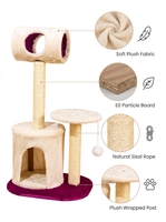 Arbre à chat stable en velours avec poteaux à gratter en sisal naturel, arbre à chat multi-niveaux en peluche pour salon