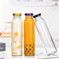 Bouteilles en verre flint pour jus, boissons et café, cylindriques, 250ml, 300ml, 350ml, 500ml, avec bouchon à vis et impression sérigraphique, pour la vente en gros