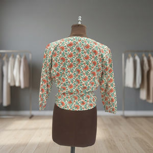 Blusa de algodón con estampado floral para mujer, cuello en V, manga tres cuartos, informal, transpirable, con volantes, para primavera y verano - Product Image 4