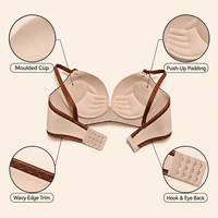 Nouveau Soutien-gorge Push-up Côtelé Effet Coquille Saint-Jacques 2026 Sans Armature avec Bordure Contrastante en Points Diamant et Nœud, Bretelles Larges Ajustables pour Usage Quotidien