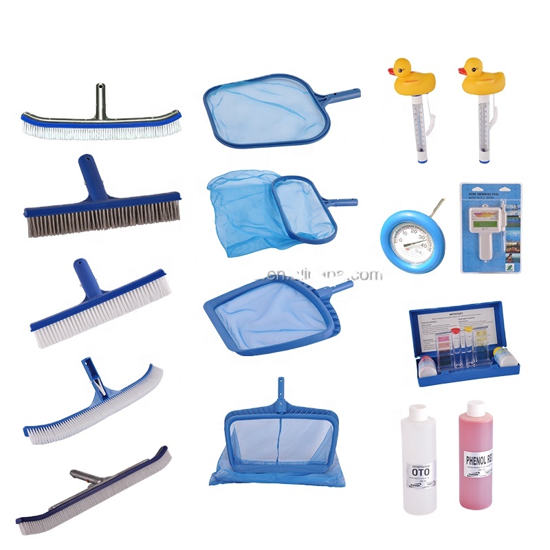 Swimming pool accessories cleaning vacuum head leaf skimmers/wall brushes/floating thermometers/ph test kit