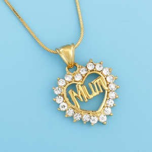 FS High Quality 18K Gold Plated Brass Women's Jewelry Hot Sale Heart <strong>Mum</strong> Pendant Zircon Stone Perfect Fashion Pendants <strong>Charms</strong> - Product Image 3