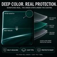 Film de protection de peinture (PPF) en TPU coulé, couleur vert Hell Green haute brillance, 7,5 mil, 1,5x15m, faible adhérence, application à sec, auto-réparant, vente en gros