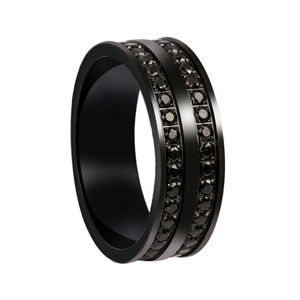 Tizti bijoux <span class=keywords><strong>empreinte</strong></span> digitale gravé au laser damas motif plat hommes alliance pour hommes garçons zircons noirs bague en titane - Product Image 6