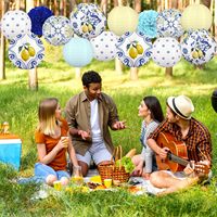 Lanternes en papier citron : Décorations de fête jaunes et bleues, style méditerranéen, à suspendre pour enterrement de vie de jeune fille, anniversaire, mariage