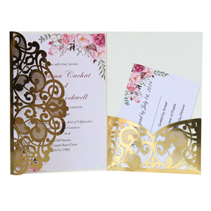 <span class=keywords><strong>Invitation</strong></span> de mariage en papier de soie doré, <span class=keywords><strong>carte</strong></span> dorée poudrée, <span class=keywords><strong>invitation</strong></span> de fiançailles ajourée, fabrication en usine - Product Image 4