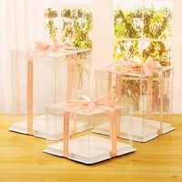 Caja Cuadrada Transparente para Pastel, Plegable, Portátil, Tamaños Personalizables, Ecológica, de PET y Cartón, para Empacar Pasteles de Boda