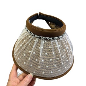 Sombrero de sol coreano vintage de malla <span class=keywords><strong>con</strong></span> lunares, <span class=keywords><strong>gorra</strong></span> sin copa de ganchillo, novedad de verano 2026, <span class=keywords><strong>visera</strong></span> de marca de diseñador de moda para exteriores, playa y golf - Product Image 5