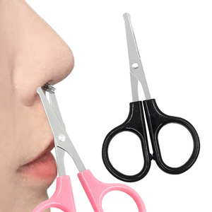 Nose Hair Trimmer Stainless Steel Round Tip Safety Scissors For Facial Hair Trim Pink And Black - Product Image 2