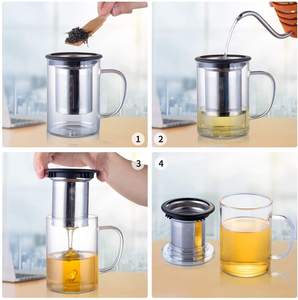 Juego de <span class=keywords><strong>Tazas</strong></span> de Vidrio de Boca Ancha Hechas a Mano con Bambú, Infusor de Té Ecológico Moderno de 350ml/450ml, de Vidrio Borosilicato de Alta Calidad - Product Image 4