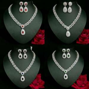 Hibride Luxe Vier Kleuren Vrouwen Trouwfeest Jurk Sieraden Grote Bengelen Druppel Bruids Cz Ketting Oorbellen Sieraden Sets N-1072 - Product Image 6