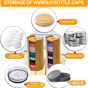 Qoomaba Wooden Lid <b>Storage</b> <b>Rack</b> Round <b>Kitchen</b> Mason Jar Lid Organizer Easy Cleaning Standing Type - Product Image 5