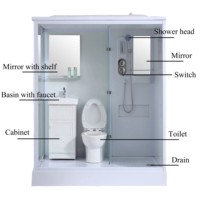Combinaison toilette cabine de douche préfabriquée modulaire salle de bain en aluminium trempé clair verre coulissant carré avec cadre