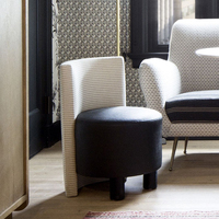 Fauteuil d'appoint contemporain sans accoudoirs, rond, en tissu à carreaux marron et noir, rembourré, pour la maison et l'hôtel