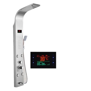 Ensemble de douche mural Water Droplet Sanitary Ware 7008 avec douchette supérieure, affichage numérique et étagère de rangement, système de douche pour salle de bain - Product Image 1