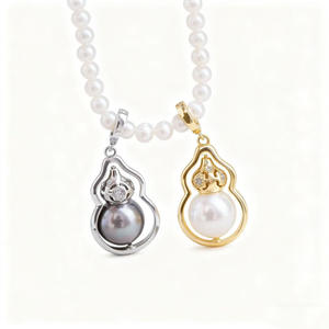 31441 Accessoires en perles DIY Pendentif en argent S925 avec plateau de style gourde et perles rondes de 9-10 mm Colliers de mode féminine - Product Image 5