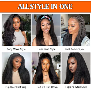 Demi-perruque 3-en-1 en <span class=keywords><strong>cheveux</strong></span> humains, texture Kinky Straight, densité 200%, avec cordon de serrage, sans colle, extensions à clips sans couture pour femme, aspect naturel - Product Image 6