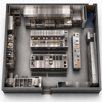 Ensemble complet d'équipement de cuisine centralisée pour hôtel de 280 m², table de travail, cuisinière, congélateur, 5 plateaux, CE NSF, acier inoxydable 304